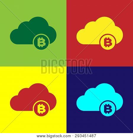 Color Cryptocurrency Cloud Mining Icon Isolated On Color Backgrounds. Blockchain Technology, Bitcoin