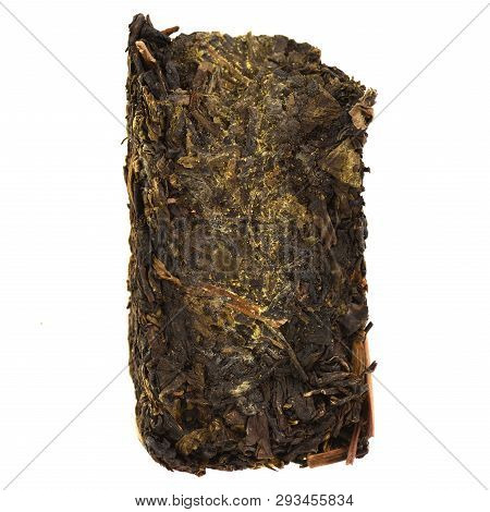 Chinese Dark Tea With Yellow Mold Aka Golden Flower Gao Jia Shan Fu Zhuan Cha Closeup