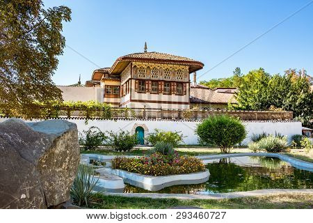 The Khan Palace Or Hansaray Is Bakhchysarai, Crimea. Historical And Cultural Reserve. The Main Palac