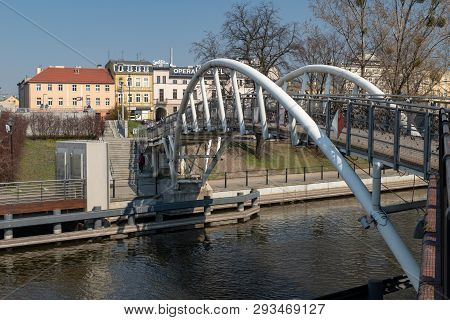 Bydgoszcz, Kujawsko-pomorskie / Poland - April, 4, 2019: Bridge Of Lovers Over The River In Central