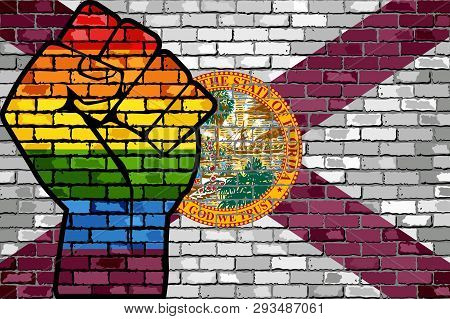 Lgbt Protest Fist On A Florida Brick Wall Flag - Illustration, 
Brick Wall Florida And Gay Flags