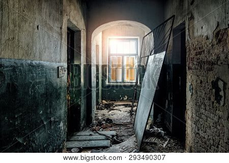 Dark And Creepy Corridor Of Old Abandoned Hospital
