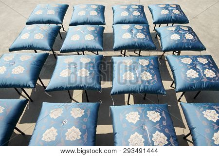 Japanese Traditonal Floor Cushion Drying In The Sun
