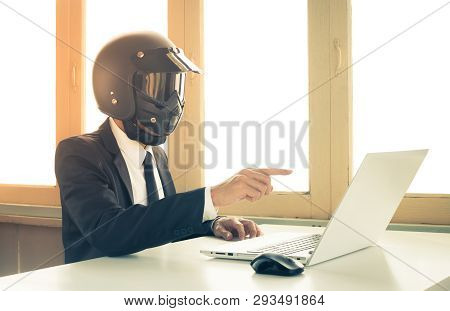 Vintage Ai Artificial Intelligence Businessman Concept Command Or Order Laptop Or Computer. Ai Artif