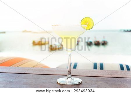 The Frozen Glass Of Vodka Cocktail On The Beach
