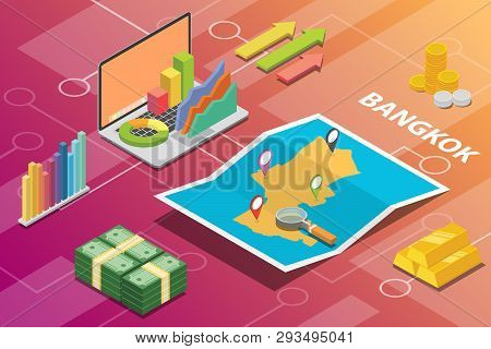 Bangkok Thailand City Isometric Financial Economy Condition Concept For Describe Cities Growth Expan