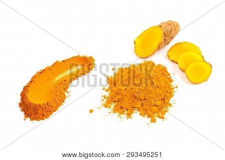 Turmeric Powder (curcuma) On White Background. Herbal