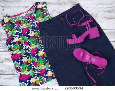 Womens Shoes, Clothing, Accessories (pink Lace Up Platform Sandal, Denim Midi Skirt, Multi Bright Co