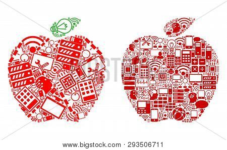 Apple Collage Icons Organized For Bigdata Illustrations. Vector Apple Mosaics Are Composed From Comp