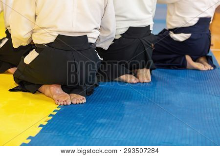 People In Kimono And Hakama On Martial Arts Training