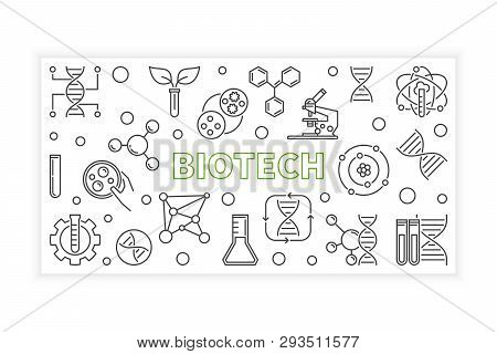 Vector Biotech Concept Horizontal Outline Illustration Or Banner On White Background