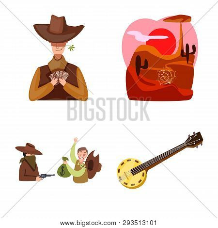 Vector Illustration Of Wild And West Sign. Set Of Wild And American Vector Icon For Stock.
