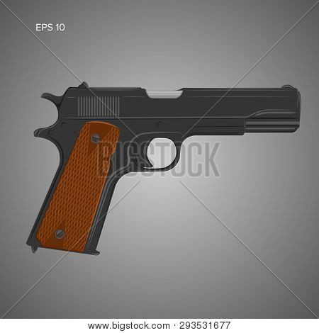 Classic 9mm Pistol Vector Illustration. Legendary Armament.