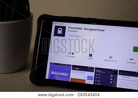 Bekasi, West Java, Indonesia. April 5, 2019 : Protonmail - Encrypted Email Dev Application On Smartp