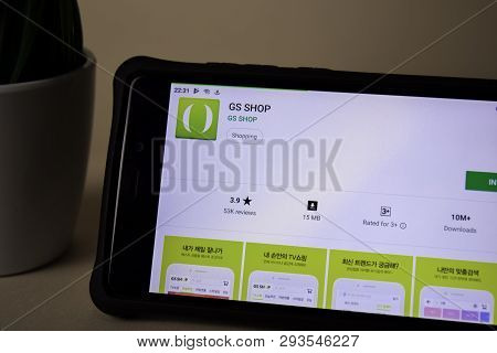 Bekasi, West Java, Indonesia. April 5, 2019 : Gs Shop Dev Application On Smartphone Screen. Gs Shop 