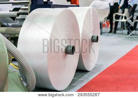 Plastic Sheet Roll On Ground Is Raw Material For Publication Industrial High Technology And Modern A
