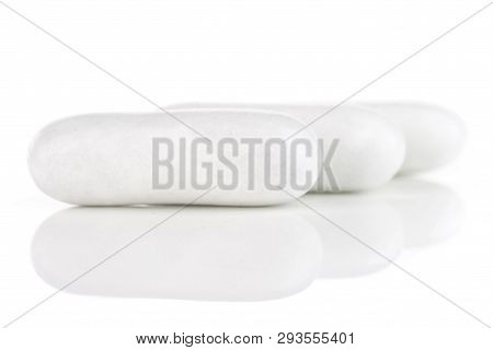 Group Of Three Whole White Sweet Licorice Comfit Isolated On White Background