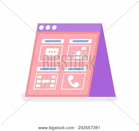 Online Communication Screen, Message And Cell Icons, Association And Notification. Abstract Pink Web
