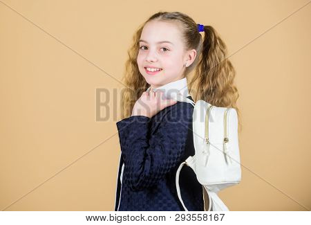 Learn How Fit Backpack Correctly. Girl Little Fashionable Cutie Carry Backpack. Popular Useful Fashi