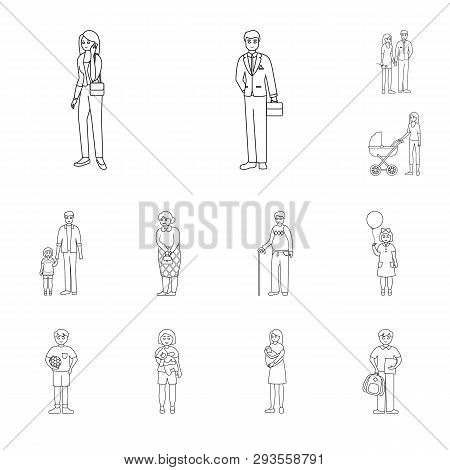 Vector Design Of Happy  And Character Sign. Set Of Happy  And Portrait Stock Vector Illustration.