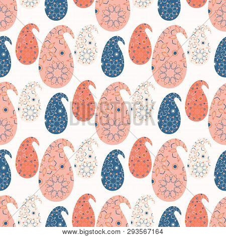 Hand Drawn Paisley Motif Illustration. Seamless Vector Pattern All Over Print With Traditional Arabi