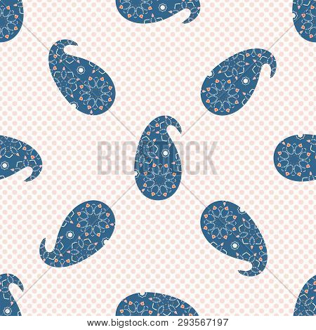 Hand Drawn Paisley Motif Illustration. Seamless Vector Pattern All Over Print With Traditional Arabi