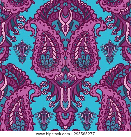Hand Drawn Paisley Motif Illustration. Seamless Vector Pattern All Over Print With Traditional