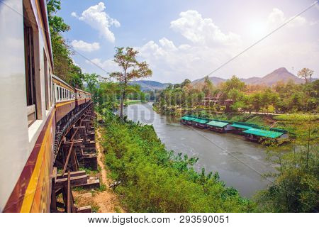 Train on Wang Pho Viaduct, Death Railway, Kanchanaburi, Thailand