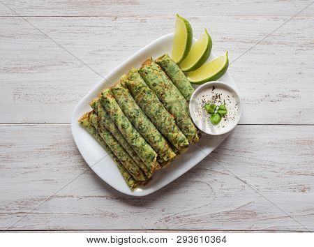 Spinach Adai - Indian Green Pancakes. Vegetarian Food.
