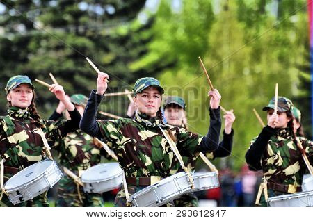 Barnaul,russia-may 9, 2017.cadets Of The Barnaul Cadet Corps Participate In The Victory Parade