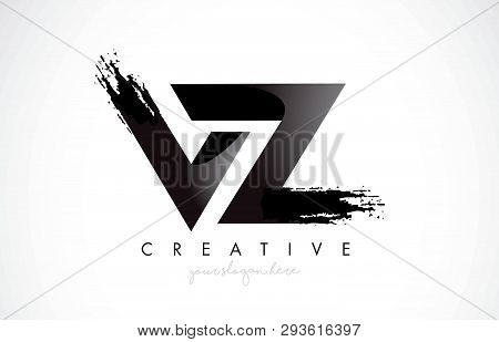 Vz Letter Design With Brush Stroke And Modern 3d Look Vector Illustration.