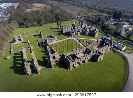 Aerial View Of The Ruins Of Neath Abbey Monastery In Skewen, Swansea, Uk