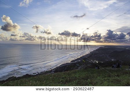 Paragliding Hill Watugupit At Yogyakarta, Beautiful Sunshine From The Hill, Parangtritis Beach Aeria