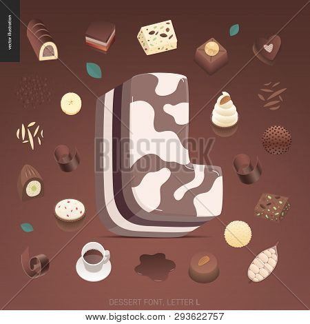 Dessert Font - Letter L - Modern Flat Vector Concept Digital Illustration Of Temptation Font, Sweet 