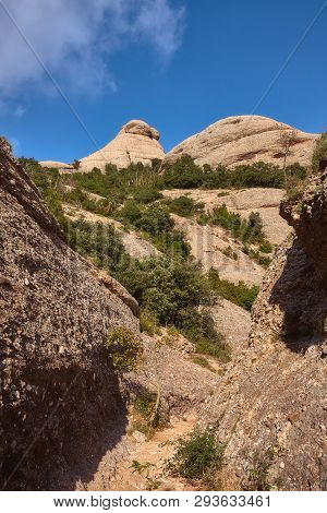 Mountains In Montserrat In Catalonia Of Spain In A Sunny Day. Very Interesting Shape Rocks.