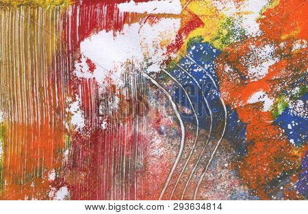 Abstract color acrylic and watercolor painting. Monoprinting  template. Canvas texture background.