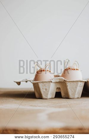 Easter Diy Egg, Made In Bunny Style. Minimal Easter Concept, Idea With Rabbit. Craft Hipster Holiday