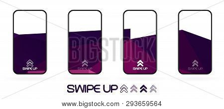 Triangular Polygonal Geometric Abstract Background With Swipe Up Icon. Bright Violet And Dark  Purpl