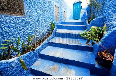 Architektonický detail v Africe Chefchaouen, Maroko,
