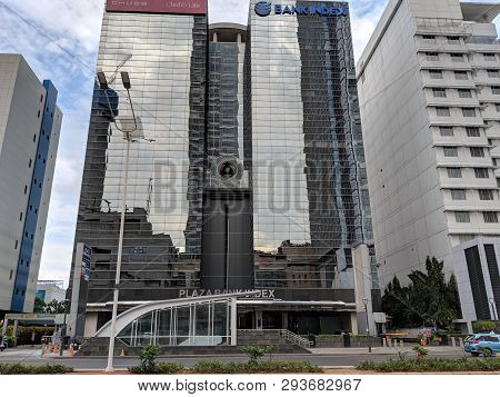 Jakarta, Indonesia - February 16, 2019: Background On High Rise Building On Thamrin Street.