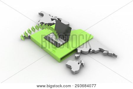 3d Rendered Data Transfering On A White Background