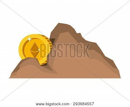 Cryptocurrency Etherum Money In Mountain Mining Vector Illustration Design