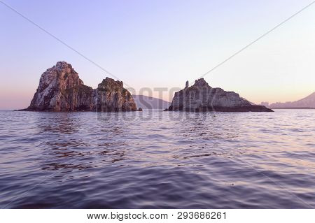 Rugged Islands Archipelago In Busan, South Korea At Sunset