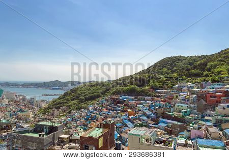 View From Above On Gamcheon Culture Village And Bay At Busan, South Korea