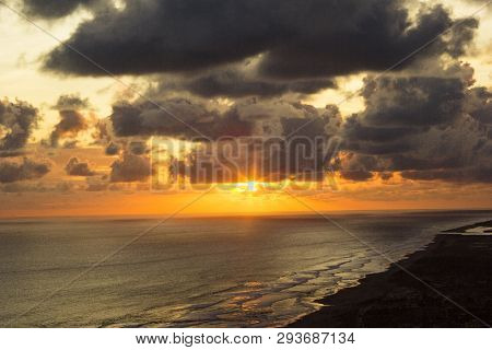 Aerial View Of Parangtritis Beach From Paragliding Hill Watugupit, Beautiful Sunset Om Watugupit
