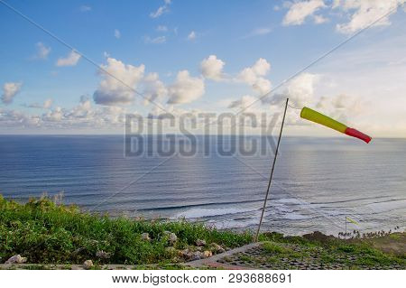 Paragliding Hill Watugupit At Yogyakarta, Beautiful View Of Hill And Sea With Blue Sky And Clouds