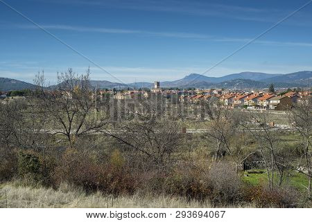 Views Of The City Of Cerceda, In The Province Of Madrid, Spain. In The Background It Can Be Seen The