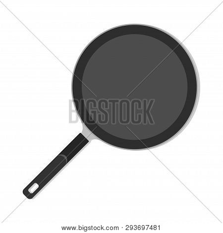 Empty Frying Pan With Handle. Kitchen And Domestic Symbol. Top View. Kitchen Utensils For Frying Foo