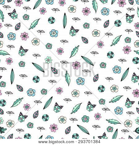 Seamless Pattern With Floral Doodles. Festive Endless Texture With Romantic Floral Elements