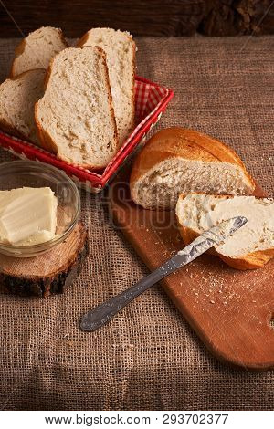 Breads And Butter Concept Of Teasty Home Food Close Up On Table